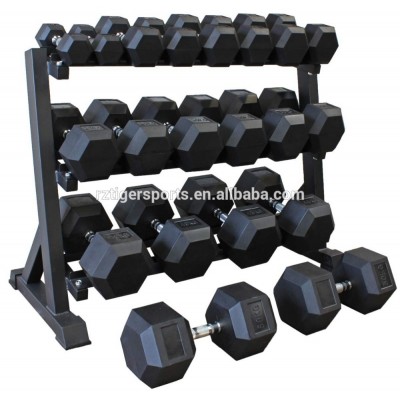 Factory wholesale gym equipment black rubber coated hex dumbbell set