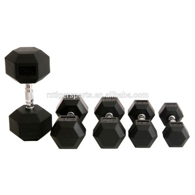 Black rubber hex dumbbell sets rubber coated