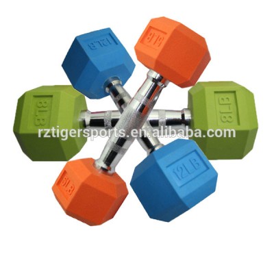 Color rubber coated hex dumbbell