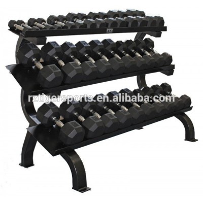 20kg Chrome handle black rubber coated hex dumbbell set