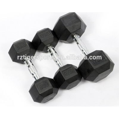 Wholesale gym equipment black rubber coated hex dumbbell sets